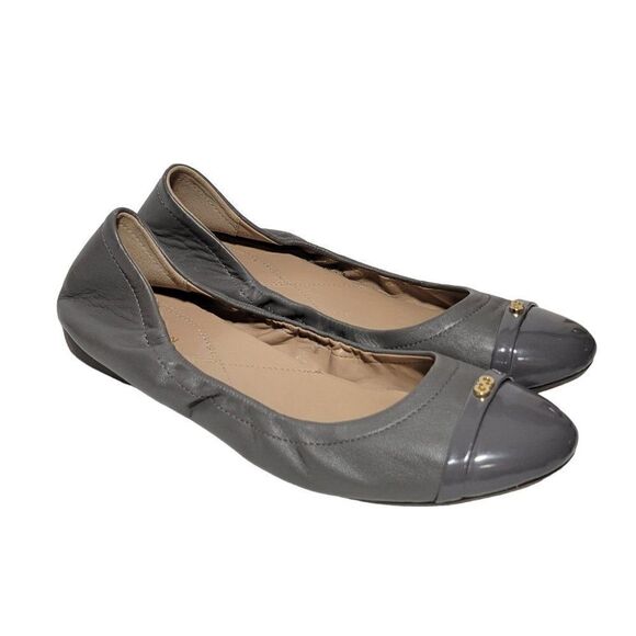 Cole Haan Elsie Ballet Flat Shoes Womens 8B Patent Cap Toe Gray Soft Leather - Picture 1 of 14